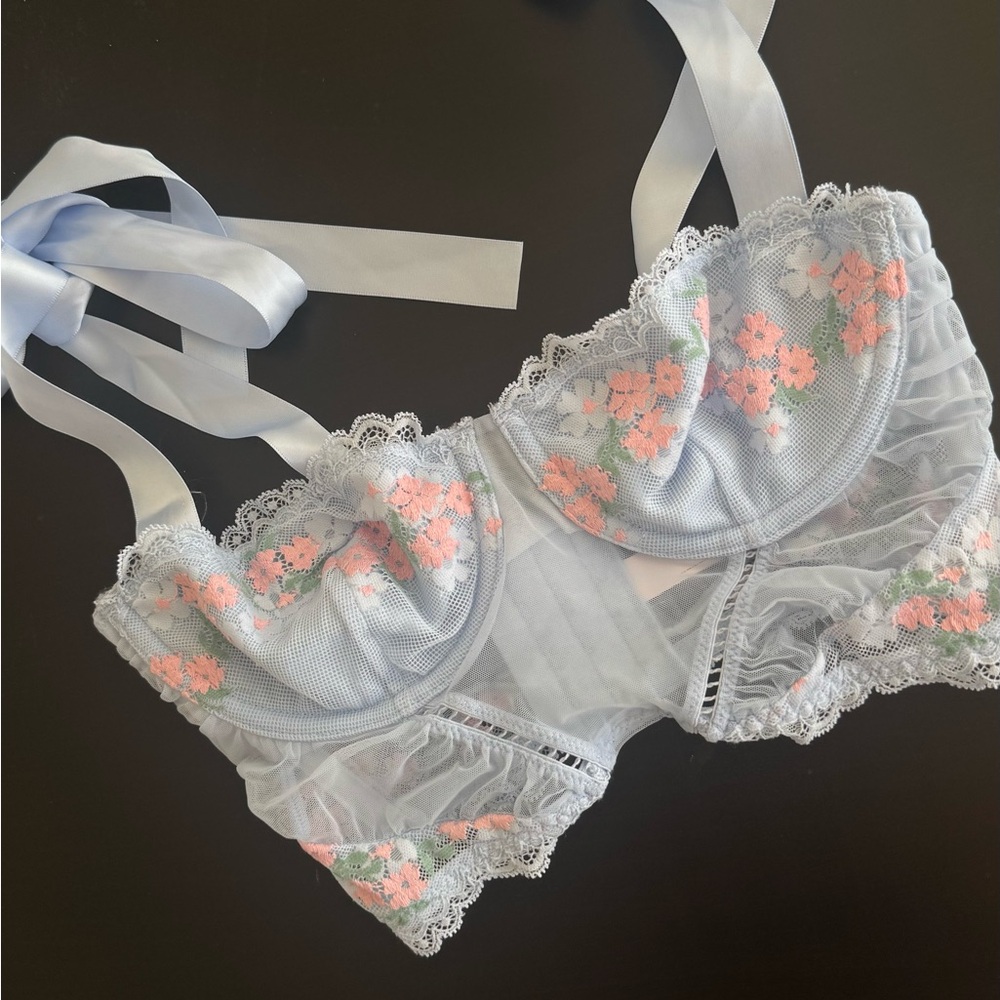 Auden Floral Lace Bra in Light Blue and Pink